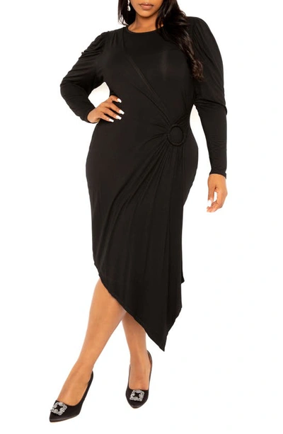 Shop Buxom Couture Asymmetric Long Sleeve Dress In Black
