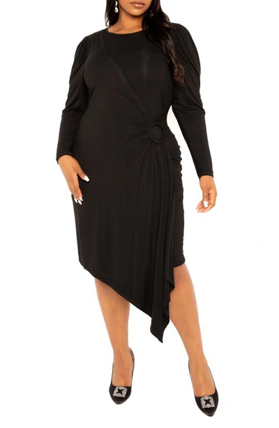 Shop Buxom Couture Asymmetric Long Sleeve Dress In Black