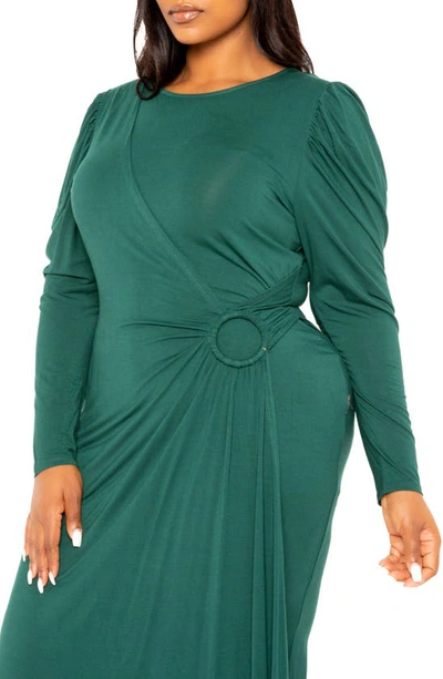 Shop Buxom Couture Asymmetric Long Sleeve Dress In Green