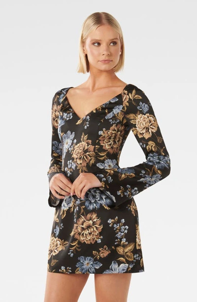 Shop Ever New Floral Print Long Sleeve Minidress In Blue Hastings Floral