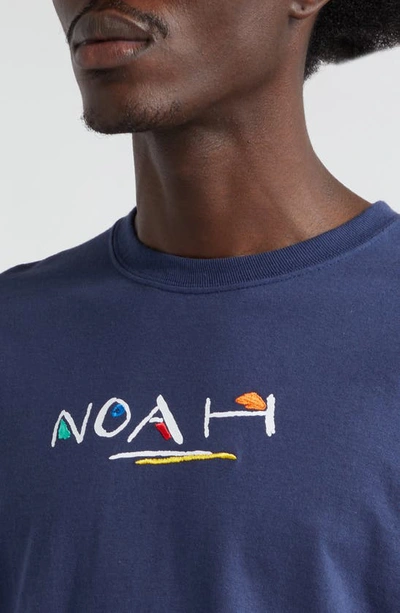 Shop Noah Painter Long Sleeve Cotton T-shirt In Navy