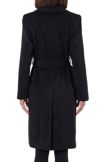 Sofia Cashmere Cashmere Belted Wrap Coat With Pick-stitched Detail In Black