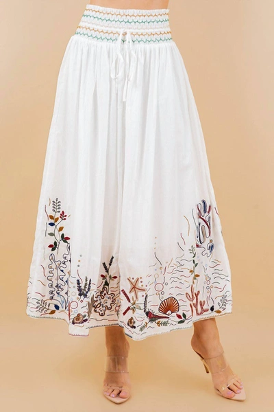 Shop Sundayup Beachside Embroidered Maxi Skirt In White