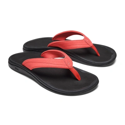 Shop Olukai Women's Ohana Beach Sandal In Hot Coral/black In Multi