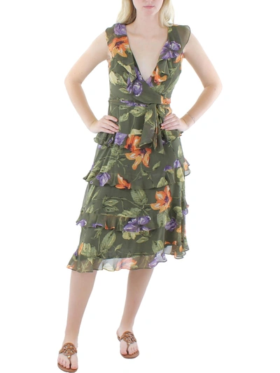 Shop Lauren Ralph Lauren Womens Floral Print Knee-length Wrap Dress In Multi