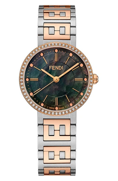 Shop Fendi Forever  Two-tone Diamond Bracelet Watch, 29mm In Two Tone