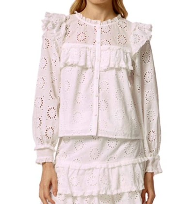 Stellah Eyelet Trimmed Bell-sleeve Blouse In White