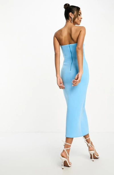 Shop Asos Design Ruffle Strapless Midi Dress In Mid Blue