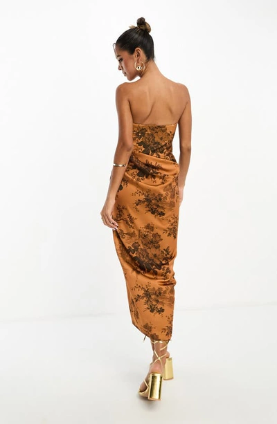 Shop Asos Design Strapless Satin Cocktail Dress In Orange