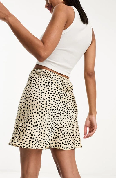 Shop Asos Design Satin Bias Miniskirt In Stone