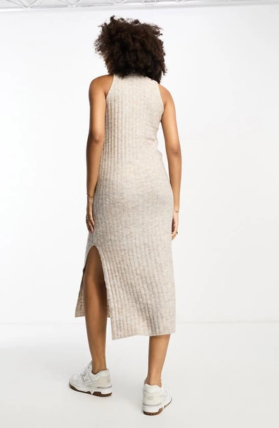 Shop Asos Design Ribbed Midi Sweater Dress In Stone