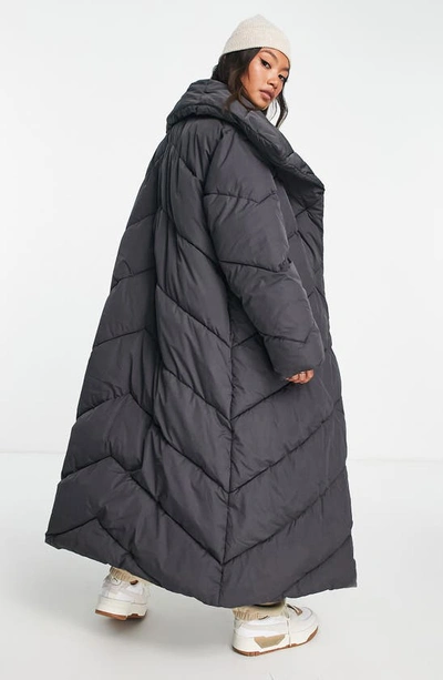 Shop Asos Design Chevron Longline Puffer Coat In Charcoal