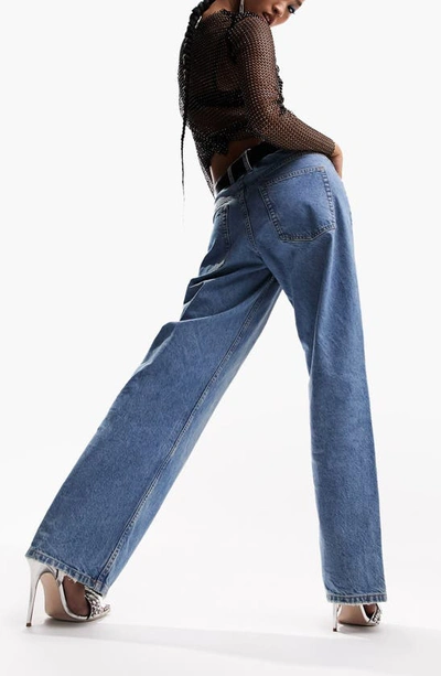 Shop Asos Design Baggy Boyfriend Jeans In Mid Blue