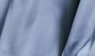 Shop Asos Design Tie Neck Satin Button-up Shirt In Mid Blue