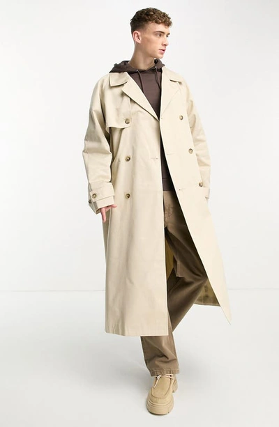 Shop Asos Design Extreme Oversize Trench Coat In Stone