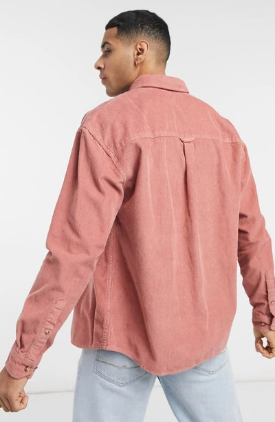 Shop Asos Design '90s Oversize Corduroy Button-up Shirt In Pink