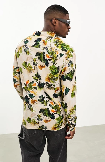 Shop Asos Design Botanical Print Button-up Shirt In Beige Multi