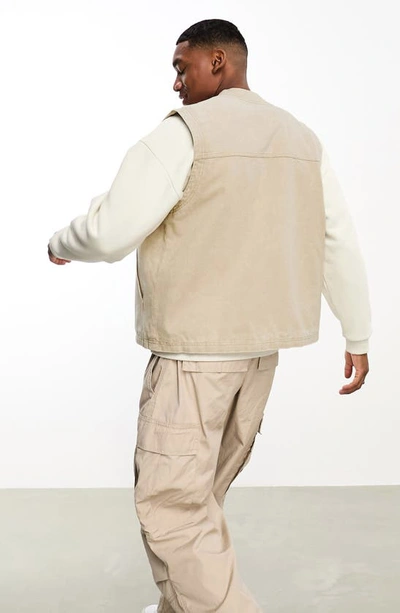 Shop Asos Design Zip Front Utility Vest In Stone