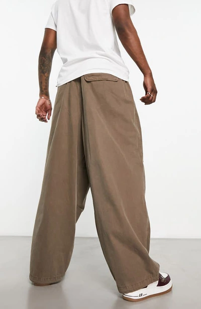 Asos Design Oversized Parachute Pants In Washed Brown In Brown
