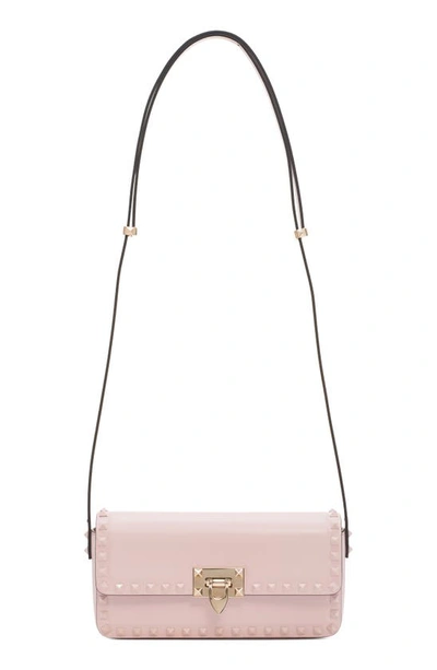 Shop Valentino Rockstud23 Leather East/west Shoulder Bag In 16q Rose Quartz