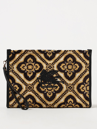 Shop Etro Clutch In Jacquard Fabric And Chenille With Logo In Black