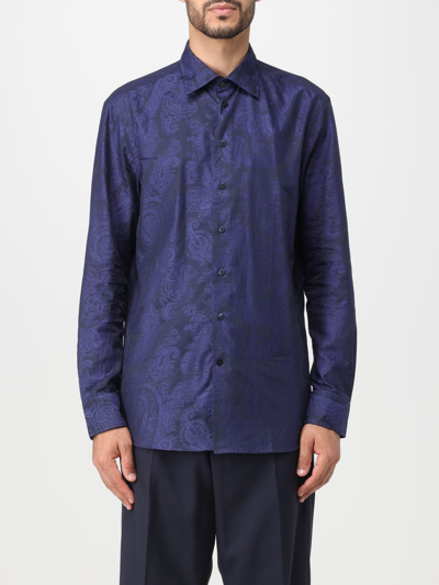 Shop Etro Shirt In Jacquard Cotton In Blue