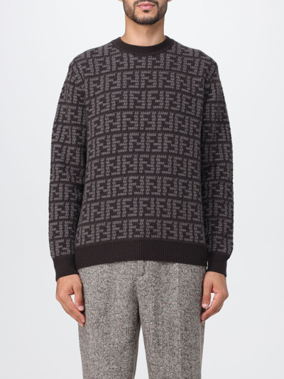 Shop Fendi Cashmere Sweater With All-over Ff Pattern In Brown