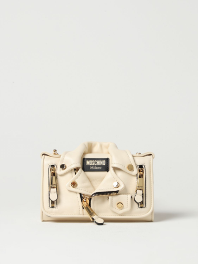 Shop Moschino Couture Biker Leather Wallet Bag In White