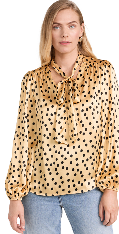 Rixo London Moss Polka-dot Tie-neck Silk Blouse In Marilyn Spot Gold