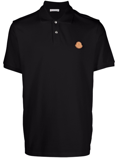 Shop Moncler Black Logo-patch Cotton Polo Shirt