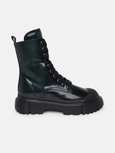Shop Hogan H619 Green Leather Combat Boots