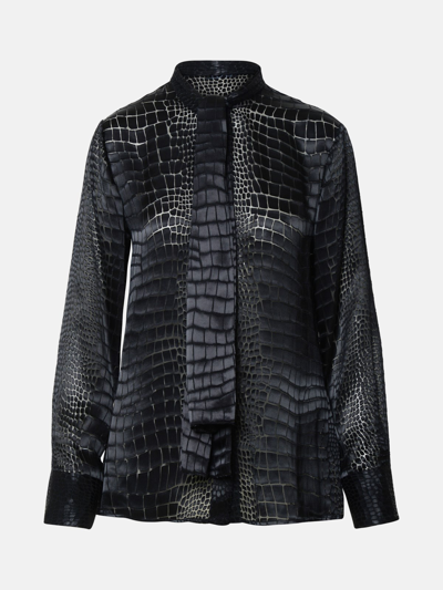 Shop Versace 'croco' Black Silk Blend Shirt