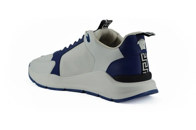 Shop Versace Blue And White Calf Leather Men's Sneakers