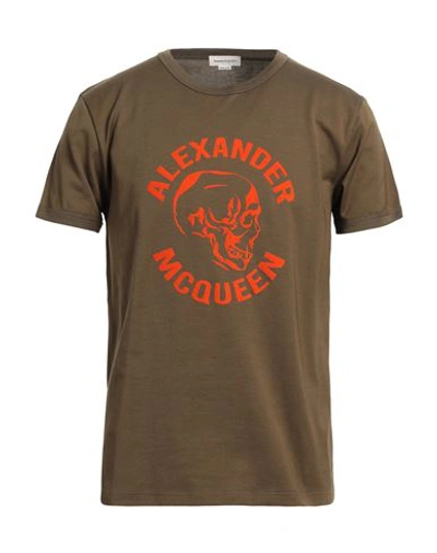 Shop Alexander Mcqueen Man T-shirt Military Green Size Xxl Cotton, Viscose