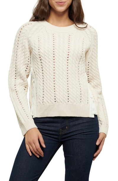 Shop Derek Lam 10 Crosby Atiana Side Lace-up Wool Cable Sweater In Ivory