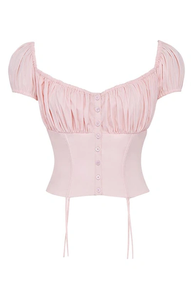 House Of Cb Kitty Puff Sleeve Corset Crop Top In Soft Peach