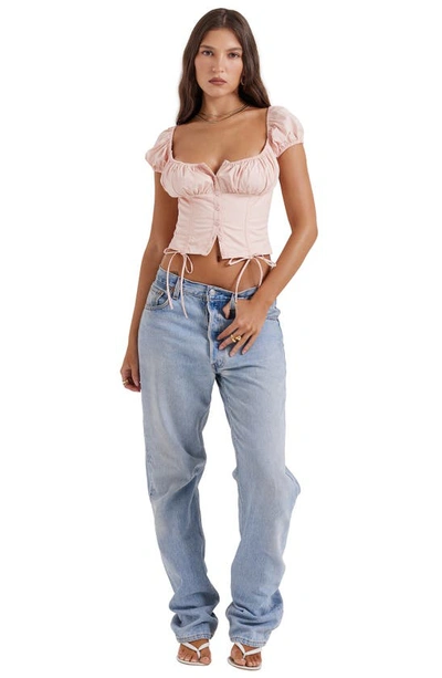 Shop House Of Cb Kitty Puff Sleeve Corset Crop Top In Soft Peach
