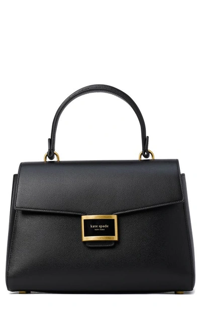Shop Kate Spade New York Medium Katy Textured Leather Top Handle Bag In Black