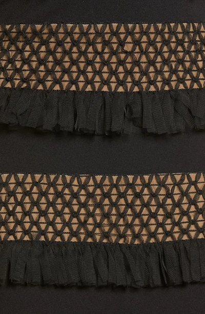 Sho By Tadashi Shoji Plunge Neck Tiered Ruffle Cocktail Dress In Black/nude