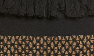 Sho By Tadashi Shoji Plunge Neck Tiered Ruffle Cocktail Dress In Black/nude