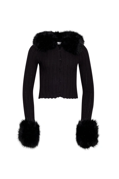 Shop Danielle Guizio Ny Heart Pointelle Knit Cardigan In Black