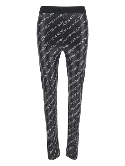 Shop Versace Jeans Couture Logo Print Leggings In Black