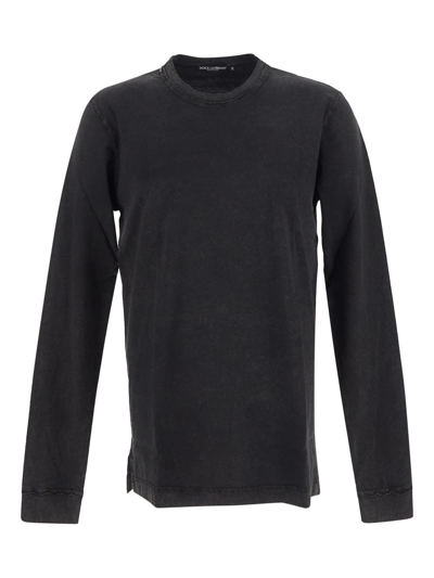 Shop Dolce & Gabbana Raw Hems Long Sleeved T-shirt In Black