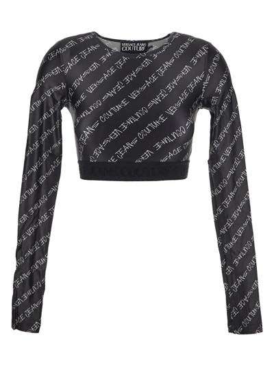 Shop Versace Jeans Couture Logo Print Cropped Top In Black