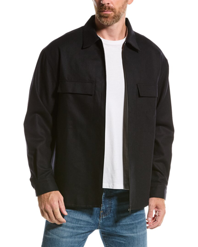 Shop Frame Modern Flannel Zip Wool-blend Shirt In Black