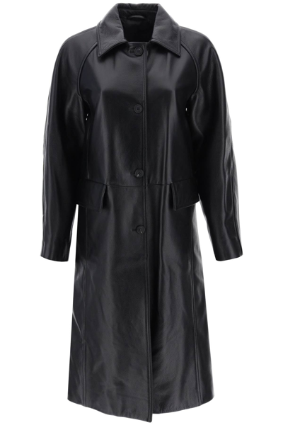 Shop Totême Grained Leather Long Coat In Black