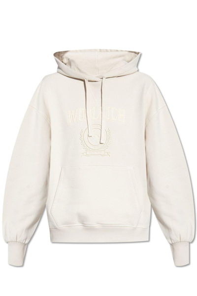 Shop Woolrich Logo Embroidered Drawstring Hoodie
