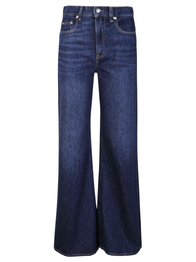 Shop Ralph Lauren Whiskered-effect Wide-leg Jeans In Denim Blue