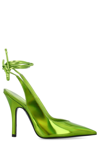 Shop Attico Venus Holographic-effect Pointed Toe Pumps In Lime