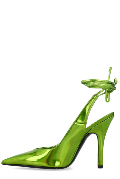 Shop Attico Venus Holographic-effect Pointed Toe Pumps In Lime